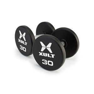 Johnson Health Tech XULT Urethane Round Dumbbells - XULT Urethane Round Dumbbell Set, Black Plus, 100 lb. - XT-55-100URE-RND-P