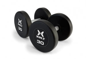 Johnson Health Tech XULT Urethane Round Dumbbells - XULT Urethane Round Dumbbell Pair, Black, 15 lb. - XT-015URE-RND