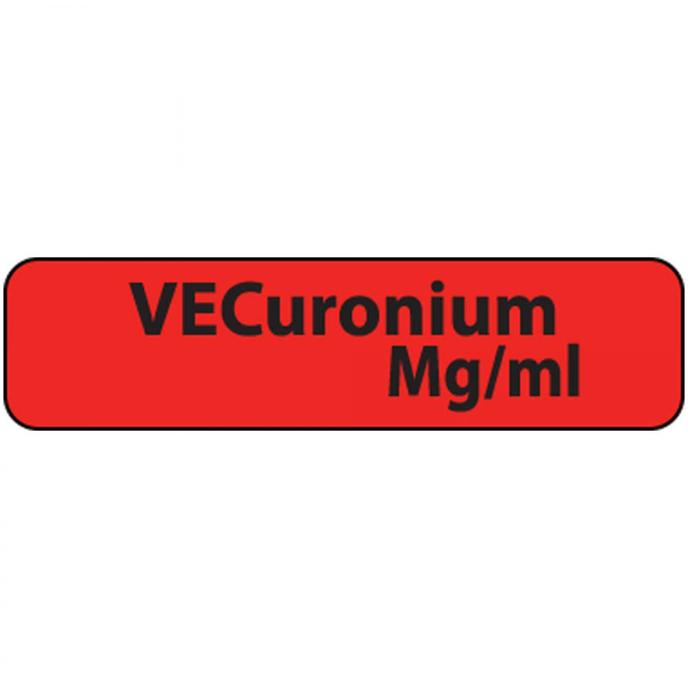 Label Paper Permanent Vecuronium Mg/Ml 1" Core 1 1/4" X 5/16" Fl. Red 760 Per Roll