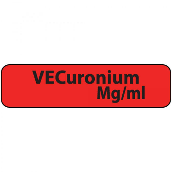 Label Paper Permanent Vecuronium Mg/Ml 1" Core 1 1/4" X 5/16" Fl. Red 760 Per Roll