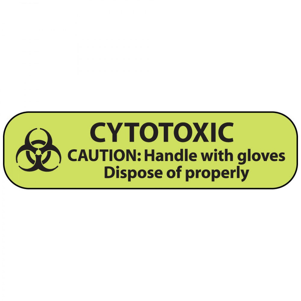 Label Paper Permanent Cytotoxic Caution: 1" Core 1 7/16" X 3/8" Fl. Chartreuse 666 Per Roll