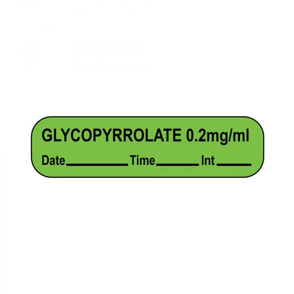 Label Paper Permanent Glycopyrrolate 1" Core 1 7/16" X 3/8" Fl. Green 666 Per Roll