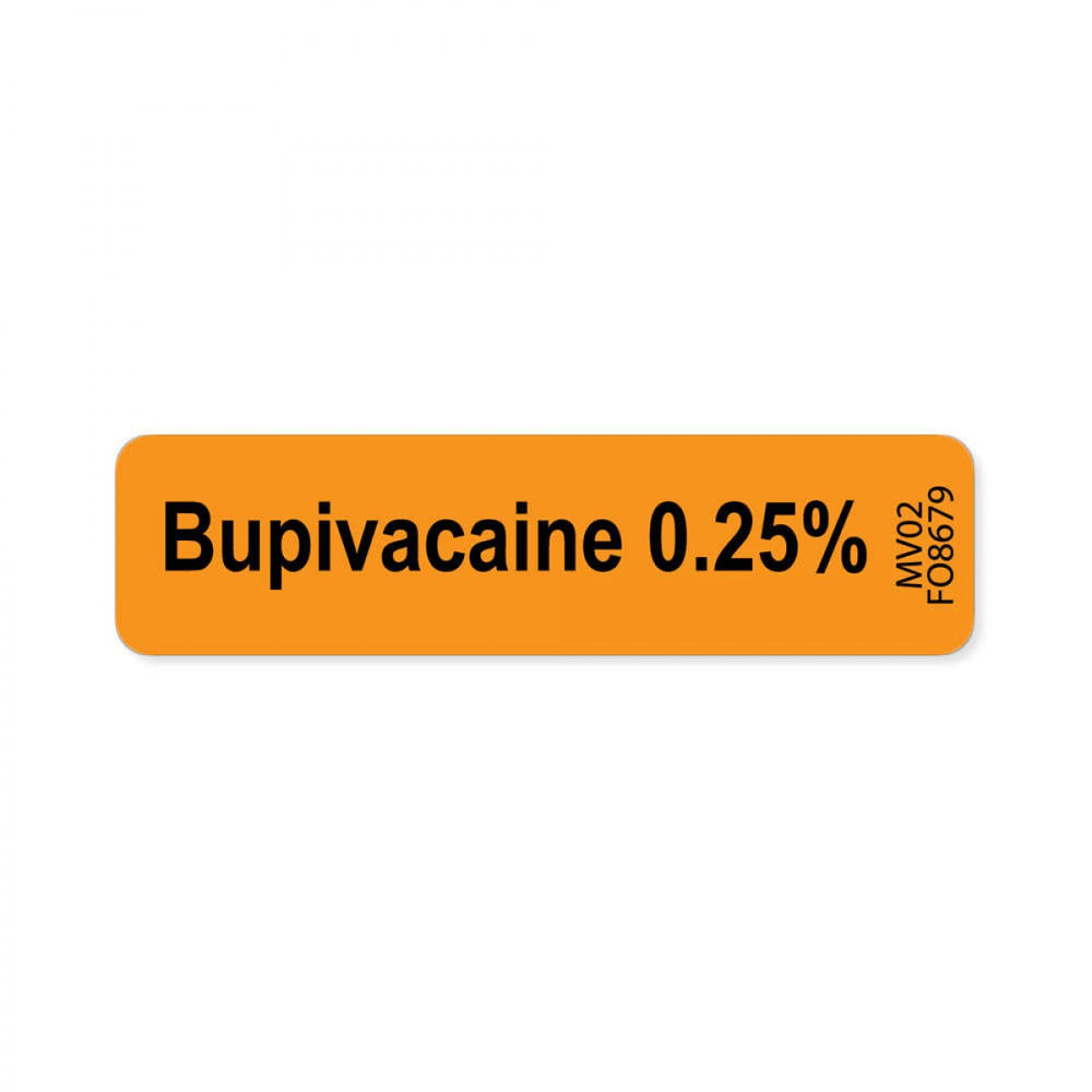 Label Paper Removable Bupivacaine 0.25% 1" Core 1 7/16" X 3/8" Fl. Orange 666 Per Roll