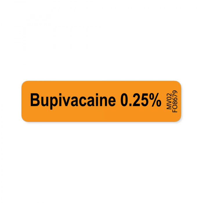 Label Paper Removable Bupivacaine 0.25% 1" Core 1 7/16" X 3/8" Fl. Orange 666 Per Roll