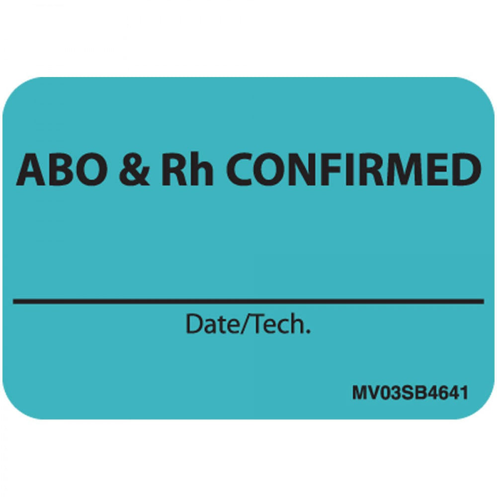 Label Paper Removable Abo & Rh 1" Core 1 7/16" X 1 Blue 666 Per Roll