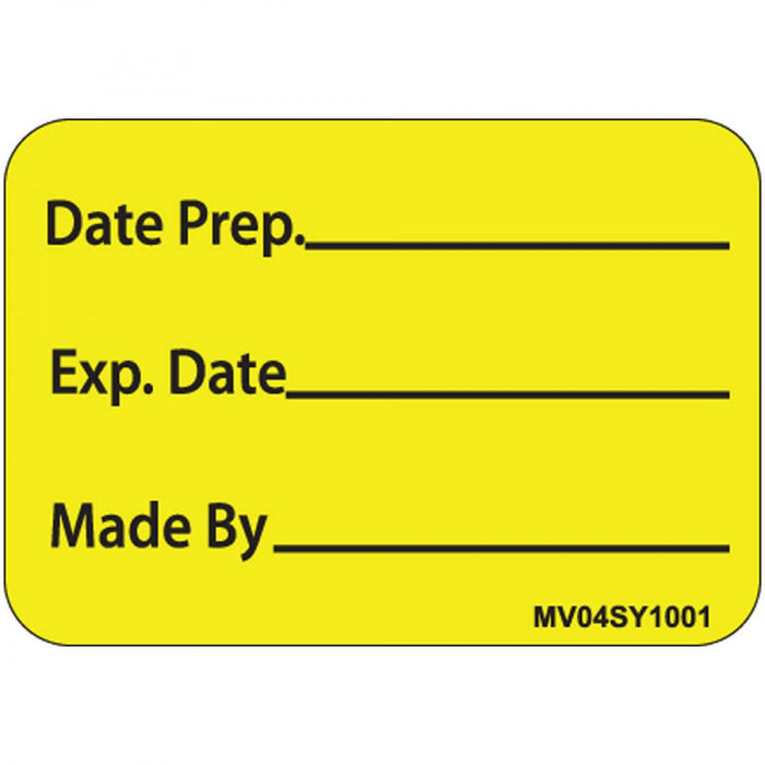 Label Paper Permanent Date Prep. 1" Core 1 7/16" X 1 Yellow 666 Per Roll