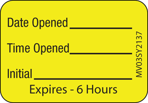 Label Paper Permanent Date Opened Time 1" Core 1 7/16" X 1 Yellow 666 Per Roll