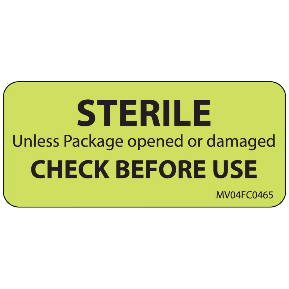 Label Paper Removable Sterile Unless 1" Core 2 1/4" X 1 Fl. Chartreuse 420 Per Roll