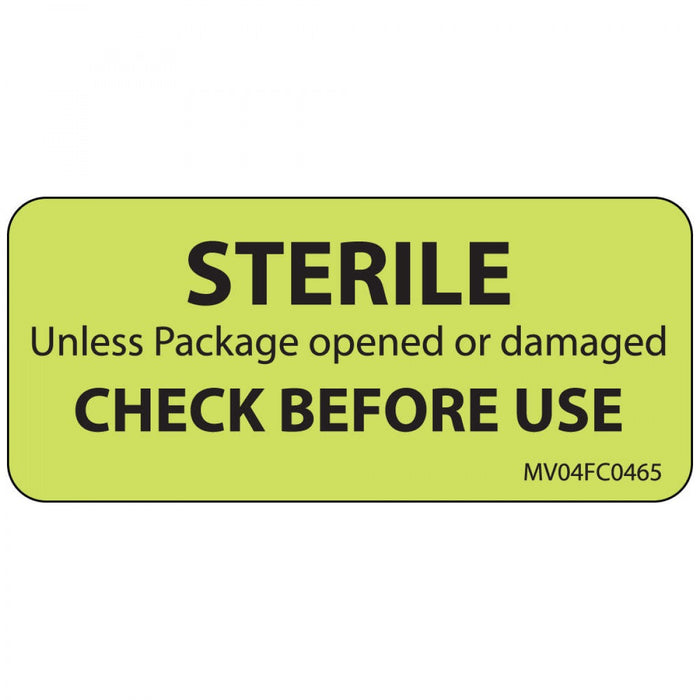 Label Paper Removable Sterile Unless 1" Core 2 1/4" X 1 Fl. Chartreuse 420 Per Roll