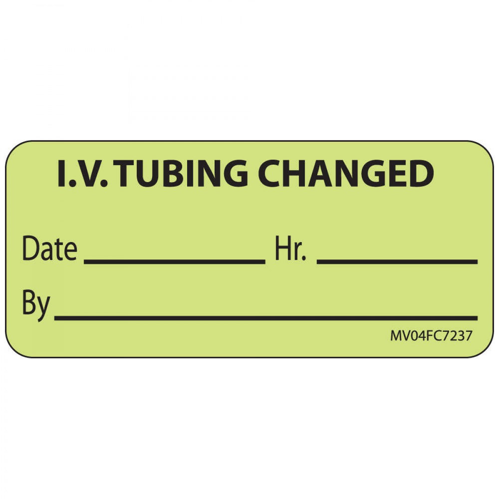 Label Paper Removable Iv Tubing Changed 1" Core 2 1/4" X 1 Fl. Chartreuse 420 Per Roll