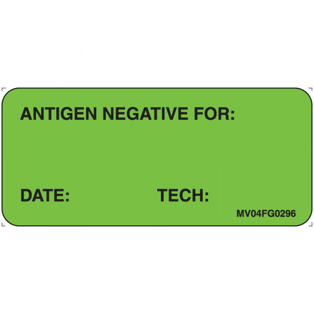 Label Paper Removable Antigen Negative 1" Core 2 1/4" X 1 Fl. Green 420 Per Roll