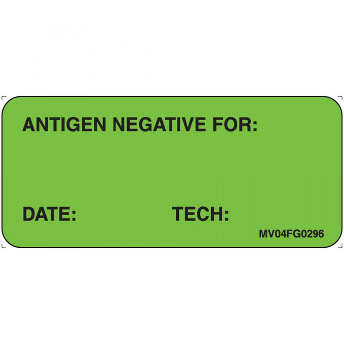 Label Paper Removable Antigen Negative 1" Core 2 1/4" X 1 Fl. Green 420 Per Roll