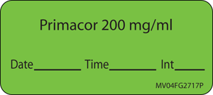 Label Paper Permanent Primacor 200 Mg/Ml 1" Core 2 1/4" X 1 Fl. Green 420 Per Roll