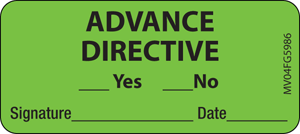 Label Paper Removable Advance Directive 1" Core 2 1/4" X 1 Fl. Green 420 Per Roll