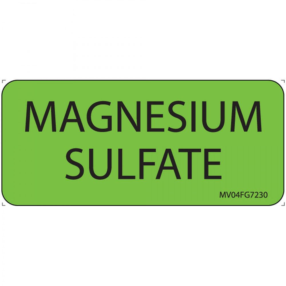 Label Paper Removable Magnesium Sulfate 1" Core 2 1/4" X 1 Fl. Green 420 Per Roll