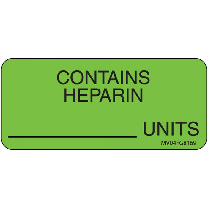 Label Paper Removable Contains Heparin 1" Core 2 1/4" X 1 Fl. Green 420 Per Roll