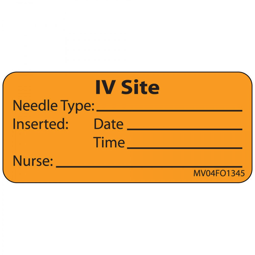 Label Paper Removable Iv Site Needle 1" Core 2 1/4" X 1 Fl. Orange 420 Per Roll