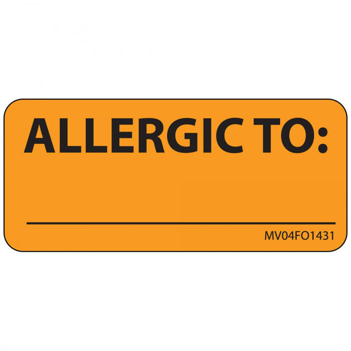 Label Paper Removable Allergic To: 1" Core 2 1/4" X 1 Fl. Orange 420 Per Roll