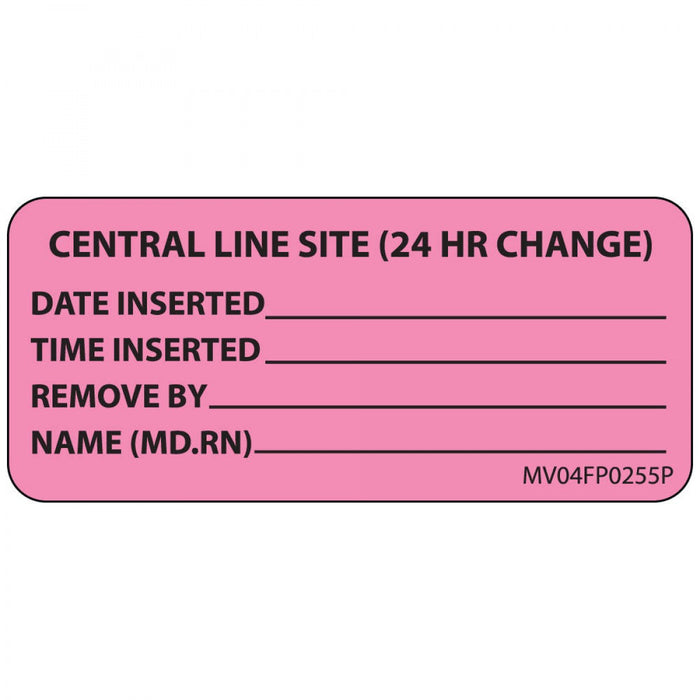 Label Paper Permanent Central Line Site 1" Core 2 1/4" X 1 Fl. Pink 420 Per Roll