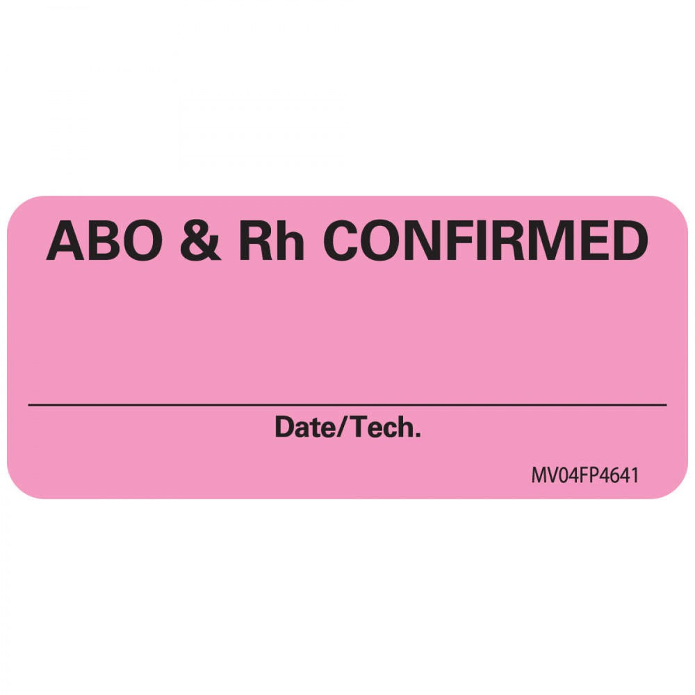 Label Paper Removable Abo & Rh 1" Core 2 1/4" X 1 Fl. Pink 420 Per Roll