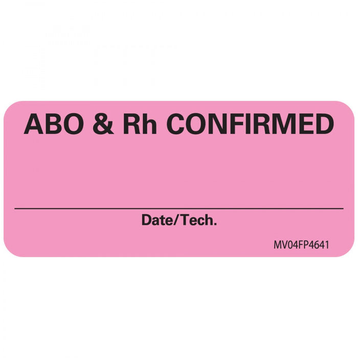 Label Paper Removable Abo & Rh 1" Core 2 1/4" X 1 Fl. Pink 420 Per Roll