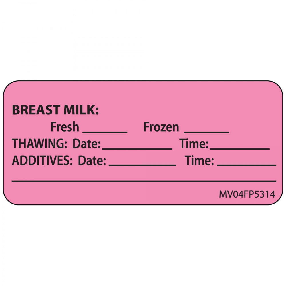 Label Paper Removable Breast Milk: Fresh 1" Core 2 1/4" X 1 Fl. Pink 420 Per Roll