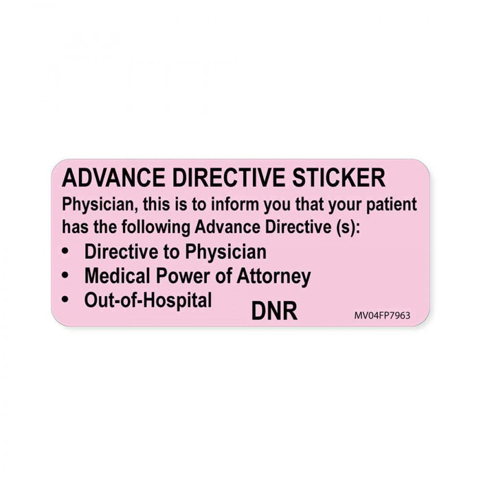 Label Paper Removable Advance Directive 1" Core 2 1/4" X 1 Fl. Pink 420 Per Roll