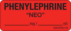 Label Paper Permanent Phenylephrine Neo 1" Core 2 1/4" X 1 Fl. Red 420 Per Roll