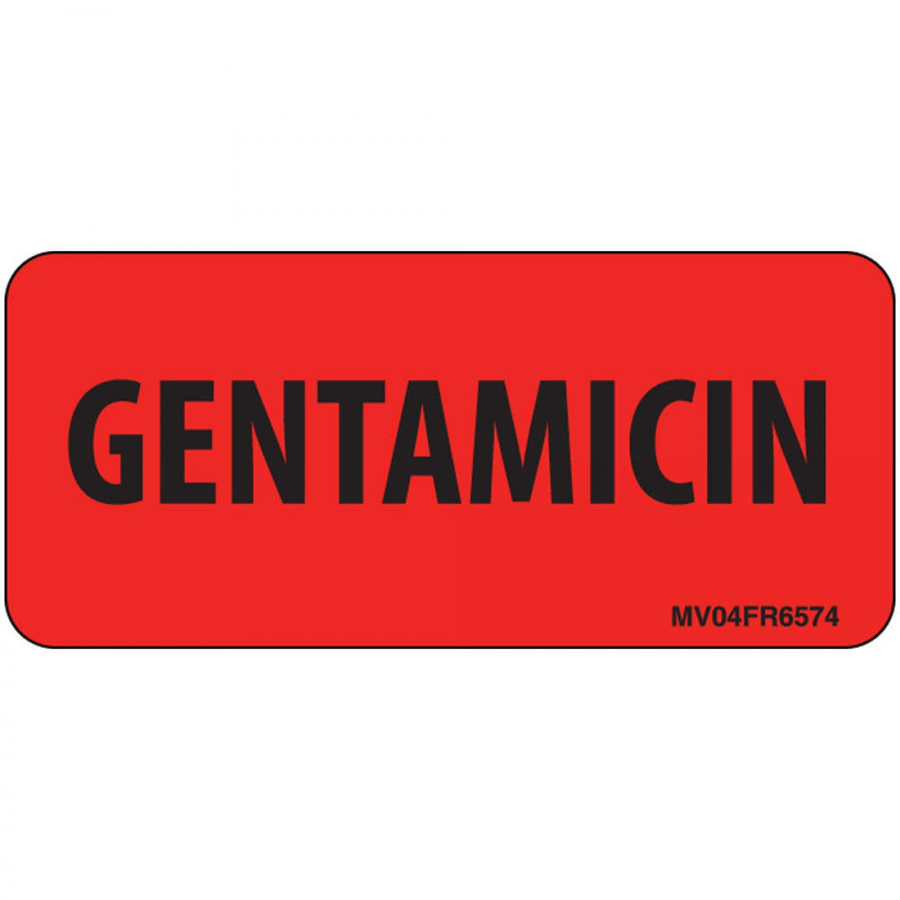 Label Paper Permanent Gentamicin 1" Core 2 1/4" X 1 Fl. Red 420 Per Roll