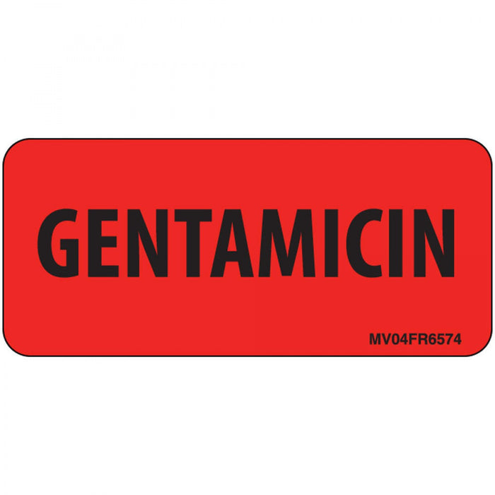 Label Paper Permanent Gentamicin 1" Core 2 1/4" X 1 Fl. Red 420 Per Roll