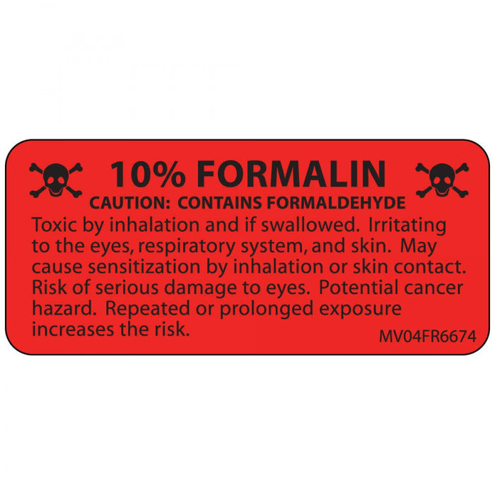 Label Paper Permanent 10% Formalin 1 Core 2 1/4" X 1 Fl. Red 420 Per Roll