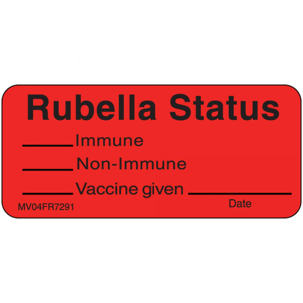 Label Paper Permanent Rubella Status 1" Core 2 1/4" X 1 Fl. Red 420 Per Roll