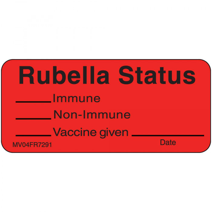 Label Paper Permanent Rubella Status 1" Core 2 1/4" X 1 Fl. Red 420 Per Roll