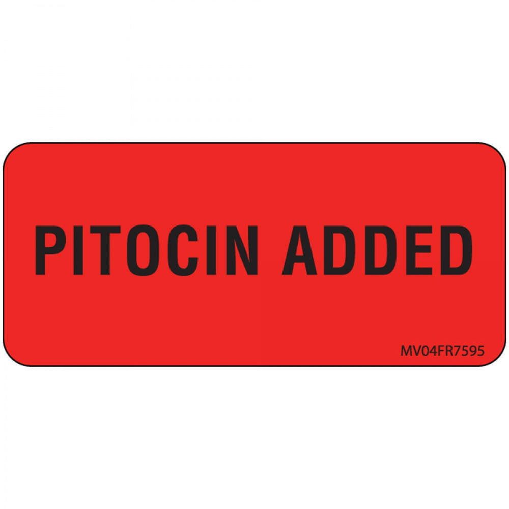 Label Paper Permanent Pitocin Added 1" Core 2 1/4" X 1 Fl. Red 420 Per Roll