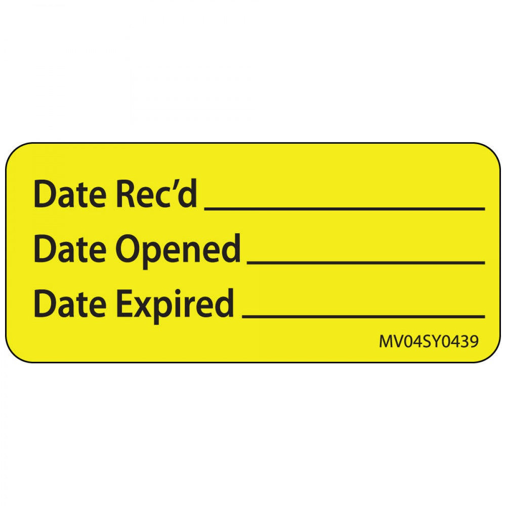 Label Paper Permanent Date Recd Date 1" Core 2 1/4" X 1 Yellow 420 Per Roll