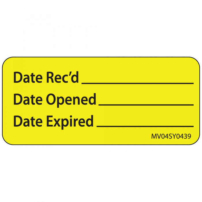 Label Paper Permanent Date Recd Date 1" Core 2 1/4" X 1 Yellow 420 Per Roll