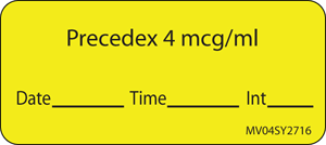 Label Paper Permanent Precedex 4 Mcg/Ml 1" Core 2 1/4" X 1 Yellow 420 Per Roll