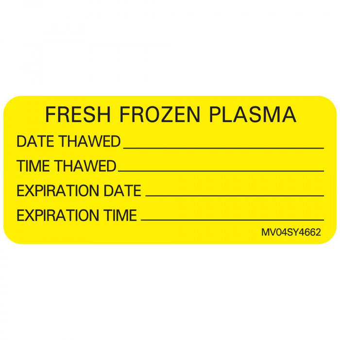 Label Paper Permanent Fresh Frozen Plasma 1" Core 2 1/4" X 1 Yellow 420 Per Roll