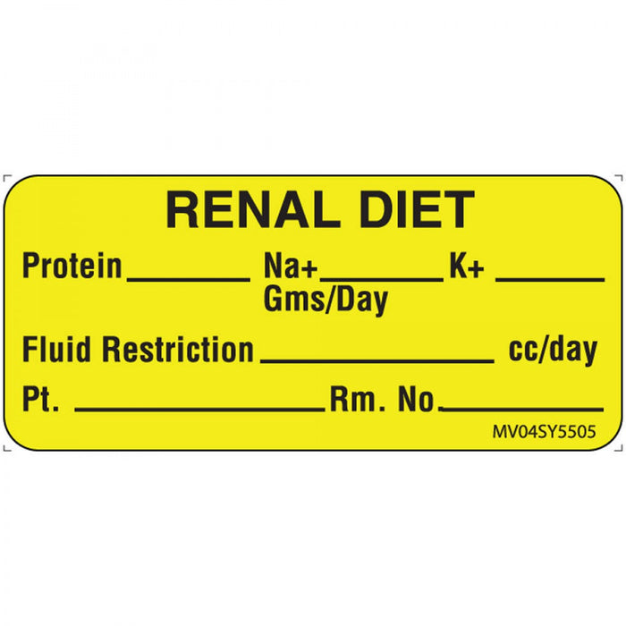 Label Paper Permanent Renal Diet Protein 1" Core 2 1/4" X 1 Yellow 420 Per Roll