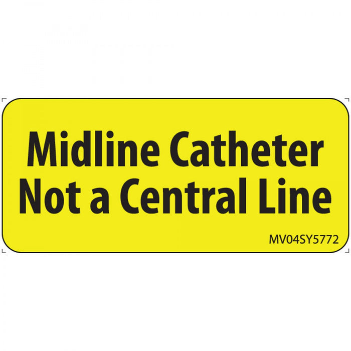 Label Paper Permanent Midline Cathater Not 1" Core 2 1/4" X 1 Yellow 420 Per Roll