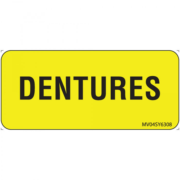 Label Paper Permanent Dentures 1" Core 2 1/4" X 1 Yellow 420 Per Roll