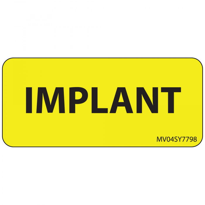 Label Paper Permanent Implant 1" Core 2 1/4" X 1 Yellow 420 Per Roll