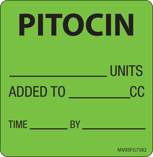 Label Paper Removable Pitocin Units Added 1" Core 2 7/16" X 2 1/2" Fl. Green 400 Per Roll