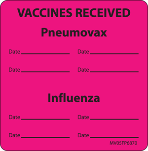 Label Paper Removable Vaccines Received 1" Core 2 7/16" X 2 1/2" Fl. Pink 400 Per Roll