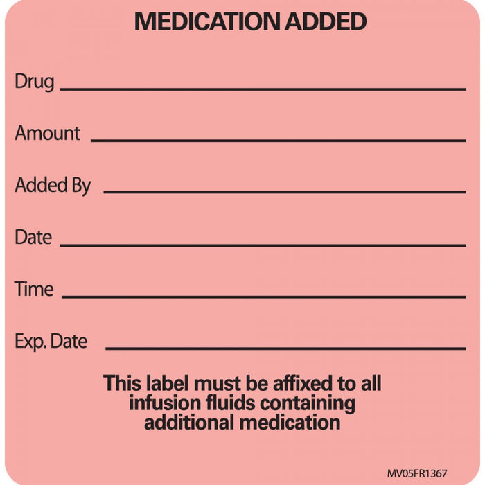 Label Paper Permanent Medication Added 1" Core 2 7/16" X 2 1/2" Fl. Red 400 Per Roll