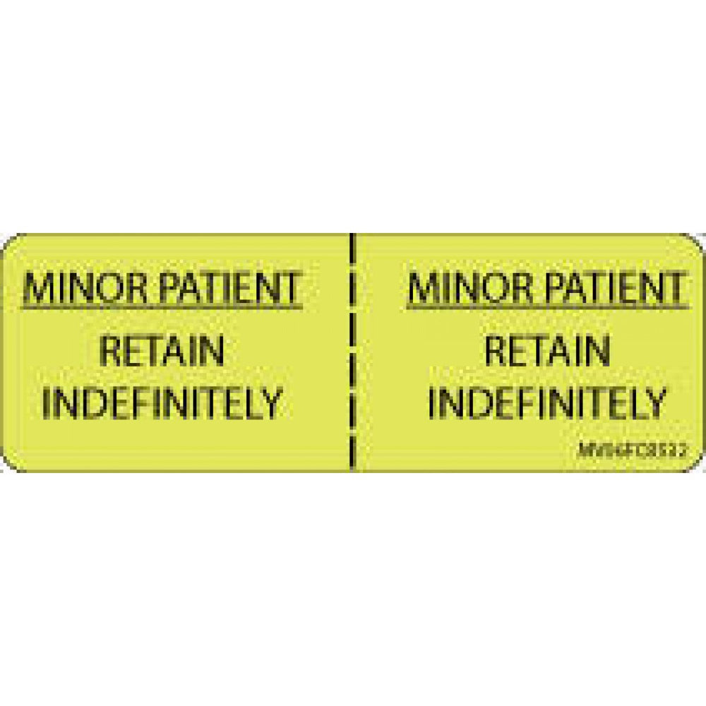 Label Paper Removable Minor Patient Retain 1" Core 2 15/16" X 1 Fl. Chartreuse 333 Per Roll