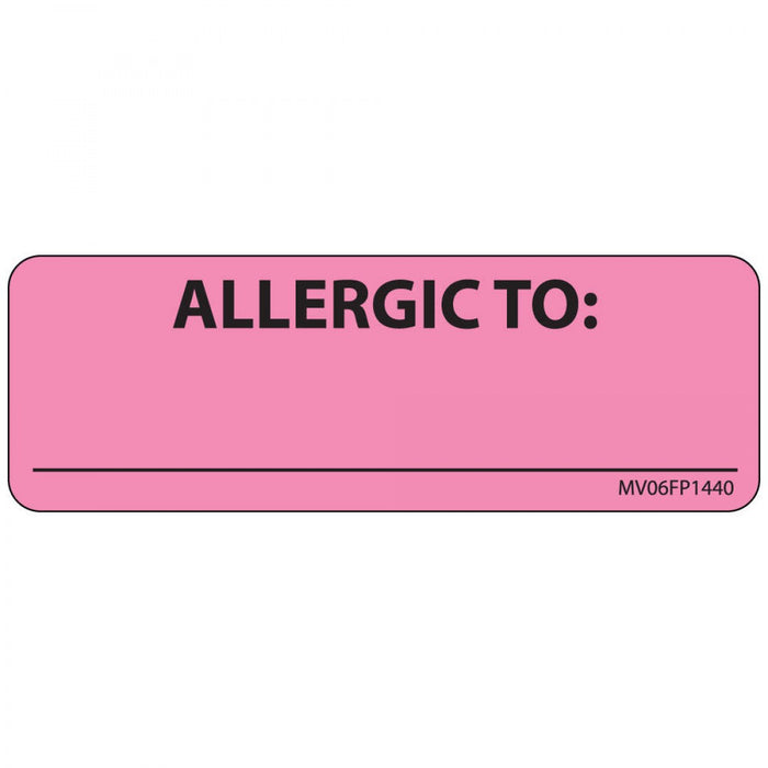 Label Paper Removable Allergic To: 1" Core 2 15/16" X 1 Fl. Pink 333 Per Roll