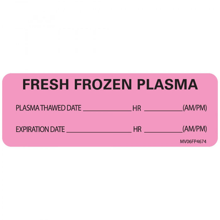 Label Paper Removable Fresh Frozen Plasma 1" Core 2 15/16" X 1 Fl. Pink 333 Per Roll