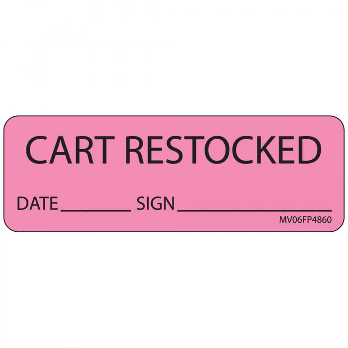 Label Paper Removable Cart Restocked Date 1" Core 2 15/16" X 1 Fl. Pink 333 Per Roll