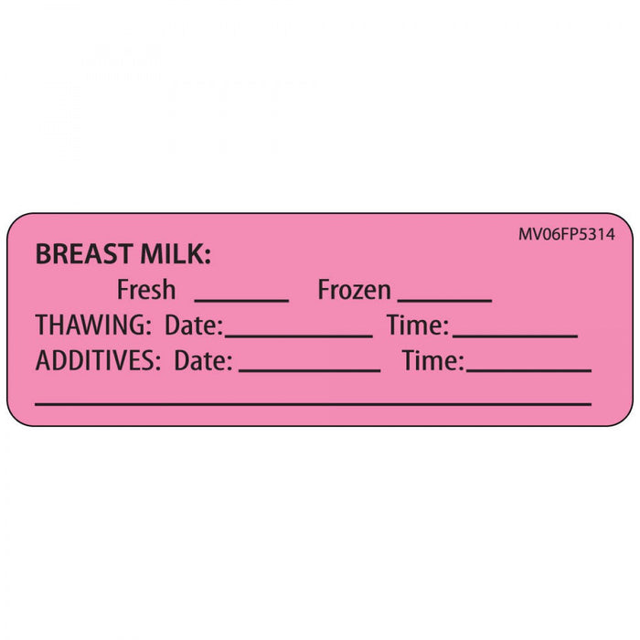 Label Paper Removable Breast Milk: Fresh 1" Core 2 15/16" X 1 Fl. Pink 333 Per Roll